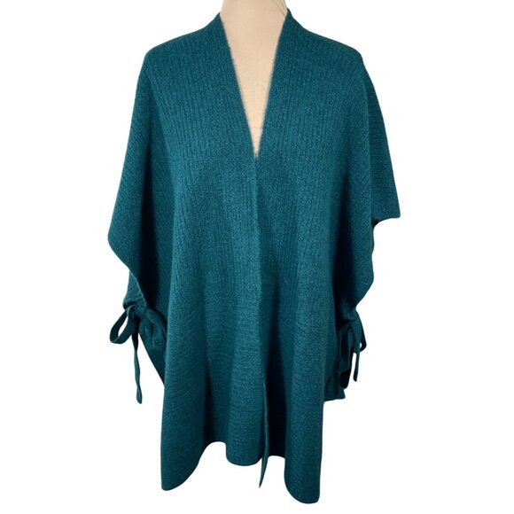 Loft Poncho Sweater Green Tie Side Stretch Size M/L Open Front - Picture 1 of 5